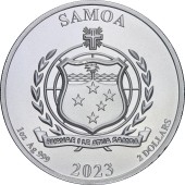 Серебряная монета 1oz Четыре Стража Алая Птица 2 доллара 2023 Самоа