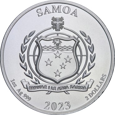 Серебряная монета 1oz Четыре Стража Алая Птица 2 доллара 2023 Самоа