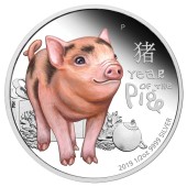 Срібна монета 1/2oz Рік Свині 50 центів 2019 Тувалу (кольорова)