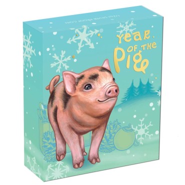 Серебряная монета 1/2oz Год Свиньи 50 центов 2019 Тувалу (цветная)