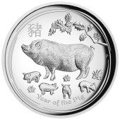 Серебряная монета 1oz Год Свиньи 1 доллар 2019 Австралия (высокий рельеф)
