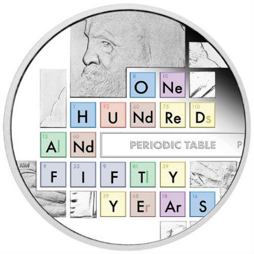 Срібна монета 1oz Періодична таблиця 150-та річниця 1 долар 2019 Тувалу (кольорова)