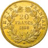 Золотая монета Наполеон III 20 франков 1858 Франция