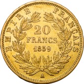 Золота монета Наполеон III 20 франків 1859 Франція