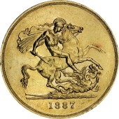 Золотая монета Виктория 5 фунтов 1887 Великобритания
