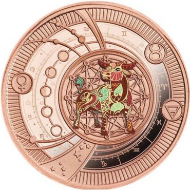 Срібна монета Телець 500 франків КФА 2018, 2021 Камерун (позолочена)