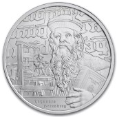 Серебряная монета 1oz Иконы Инноваций: Йоханнес Гутенберг 2 доллара 2024 Ниуэ
