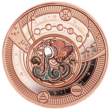 Серебряная монета Водолей 500 франков КФА 2018, 2021 Камерун (позолоченная)