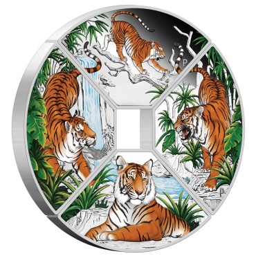 Срібна монета 4oz Рік Тигра "Квадрант" 4 долара 2022 Тувалу (кольорова)