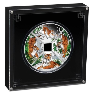 Срібна монета 4oz Рік Тигра "Квадрант" 4 долара 2022 Тувалу (кольорова)