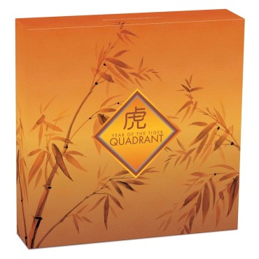 Срібна монета 4oz Рік Тигра "Квадрант" 4 долара 2022 Тувалу (кольорова)