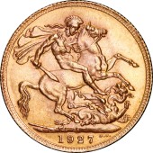 Золотая монета Соверен Георга V 1 Английский Фунт 1927 Великобритания