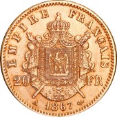 Золота монета Наполеон III 20 франків 1867 Франція