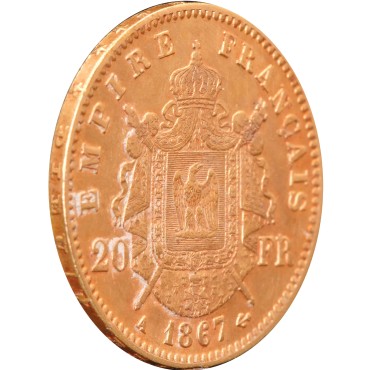 Золотая монета Наполеон III 20 франков 1867 Франция