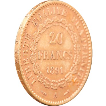 Золотая монета 20 франков 1891 Франция