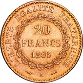 Золотая монета 20 франков 1895 Франция
