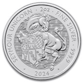 Серебряная монета 2oz Единорог Сеймура "Королевские Звери Тюдоров" 5 фунтов 2024 Великобритания