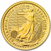 Золотая монета 1/10oz Британия 10 английских фунтов 2024 Великобритания  (Король Карл III)