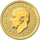 Золотая монета 1/10oz Британия 10 английских фунтов 2024 Великобритания  (Король Карл III)