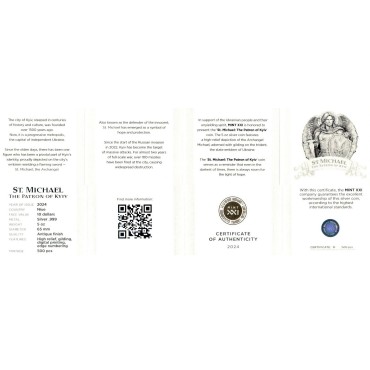 Серебряная монета 5oz Святой Михаил Покровитель Киева 10 долларов Ниуэ 2024