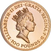 Золотая монета 1oz Британия 100 английских фунтов 1987 Великобритания