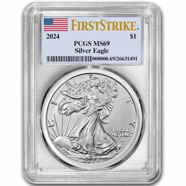 Срібна монета 1oz Американський Орел 1 долар 2024 США (PCGS MS69, First Strike)
