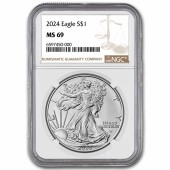 Серебряная монета 1oz Американский Орел 1 доллар 2024 США (NGC MS69)