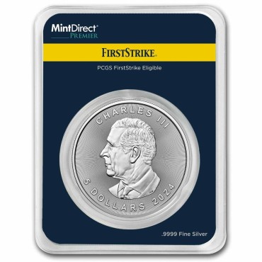 Серебряная монета 1oz Кленовый Лист 5 долларов 2024 Канада (MintDirect® Premier + PCGS FS®)