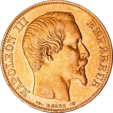 Золота монета Наполеон III 20 франків 1855 Франція