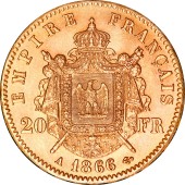 Золота монета Наполеон III 20 франків 1866 Франція