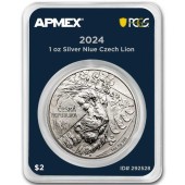 Срібна монета 1oz Чеський Лев 2 долари 2024 Ніуе (MintDirect® Premier + PCGS FS®)
