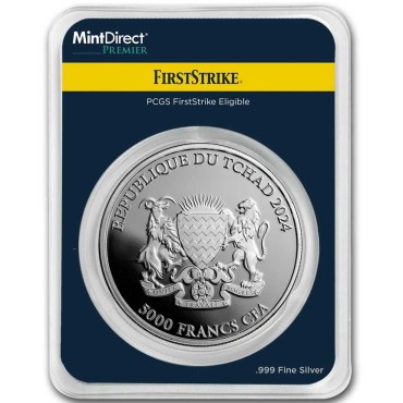 Срібна монета 1oz Червона Панда 5000 франків КФА 2024 Чад (MintDirect® Premier + PCGS FS®)