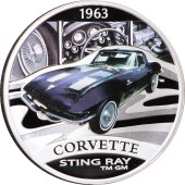 Срібна монета 1oz Автомобіль "63 Corvette Sting Ray" 1 долар 2006 Тувалу (кольорова)