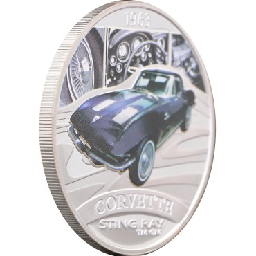 Срібна монета 1oz Автомобіль "63 Corvette Sting Ray" 1 долар 2006 Тувалу (кольорова)
