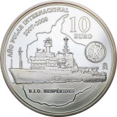 Серебряная монета Международный Полярный Год 10 Евро 2007 Испания
