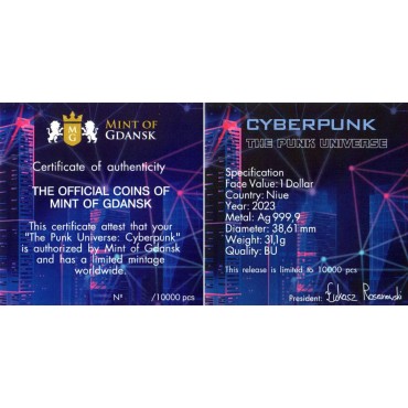 Серебряная монета 1oz Киберпанк: Вселенная Панка 1 доллар 2023 Ниуэ