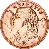 Золота монета Гельвеція 20 франків 1947 Швейцарія