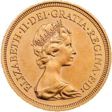 Золотая монета Соверен Елизаветы II 1976 Великобритания