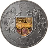 Серебряная монета 1oz Украина Земля Cвободы 1000 Сатоши 2024 Соединенные Крипто Штаты (позолота)