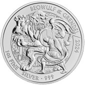 Серебряная монета 1oz Мифы и Легенды: Беовульф и Грендель 2 английских фунта 2024 Великобритания