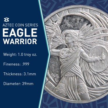 Серебряный раунд 1oz Орел-Воин Ацтеков США