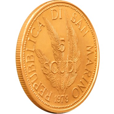 Золота монета Мир 5 скудо 1979 Сан-Марино