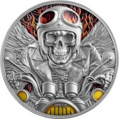 Срібна монета 1oz Байкер Memento Mori 5 седі 2024 Гана