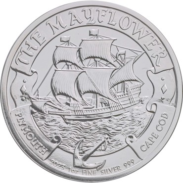 Серебряная монета 1oz Парусник "Мейфлауэр" 2 фунта 2023 Великобритания