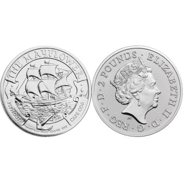 Срібна монета 1oz Вітрильник "Мейфлауер" 2 фунти 2023 Великобританія