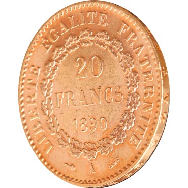 Золотая монета 20 франков 1890 Франция