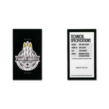 Срібний раунд 2oz Патрон .308 Калібру США (покриття золото та родій)