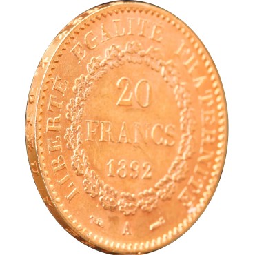 Золотая монета 20 франков 1892 Франция