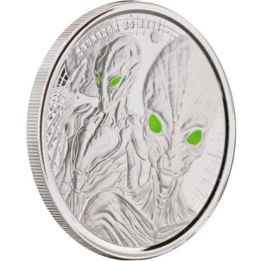 Серебряная монета 1oz Космический Пришелец 20 седи 2023 Гана (пруф, цветная)