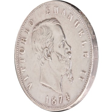 Срібна монета 5 лір 1874 Італія